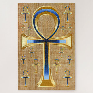 Egyptische Ankh - Goud en Blauwe Ontwerp Legpuzzel