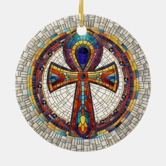 Egyptische Ankh Kruis - Mozaïek Kunst Keramisch Ornament (Achterkant)