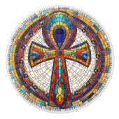 Egyptische Ankh Kruis - Mozaïek Kunst Keramische Knop (Voorkant)