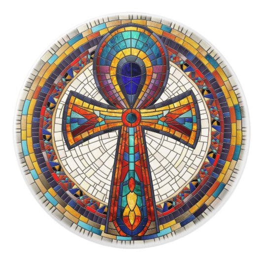 Egyptische Ankh Kruis - Mozaïek Kunst Keramische Knop (Voorkant)