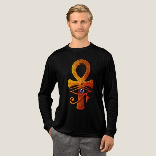 Egyptische Ankh Oog van Horus Oude Symbool Bescher Tri-Blend Shirt (Voorkant)