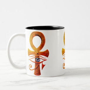 Egyptische Ankh Oog van Horus Oude Symbool Bescher Tweekleurige Koffiemok