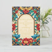 Egyptische Bloemenbruiloft uitnodiging (Staand voorkant)