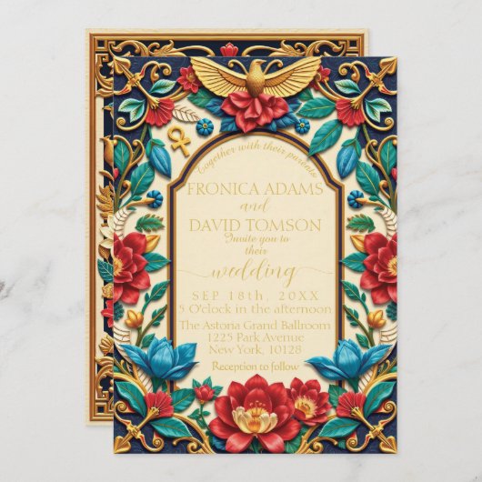 Egyptische Bloemenbruiloft uitnodiging (Voorkant / Achterkant)