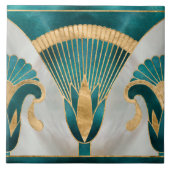 Egyptische Bloemengrens - Aquamarijn en Goud Tegeltje (Voorkant)