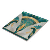 Egyptische Bloemengrens - Aquamarijn en Goud Tegeltje (Zijkant)