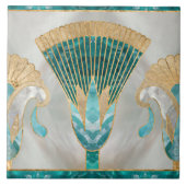 Egyptische Bloemengrens - Aquamarijn en Goud Tegeltje (Voorkant)