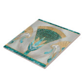 Egyptische Bloemengrens - Aquamarijn en Goud Tegeltje (Zijkant)