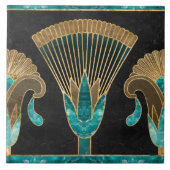 Egyptische Bloemengrens - Aquamarijn en Goud Tegeltje (Voorkant)