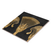 Egyptische Bloemengrens - Goud en Zwart Marmer Tegeltje (Zijkant)