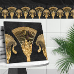 Egyptische Bloemengrens - Goud en Zwart Marmer Tegeltje<br><div class="desc">Egyptische Bloemengrens - Goud en Zwart Marmer</div>