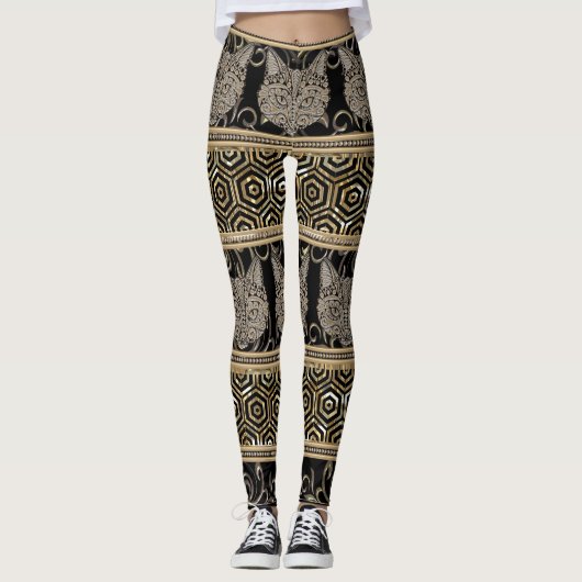 Egyptische Boheemse StammenKat & Gouden design Leggings (Voorkant)