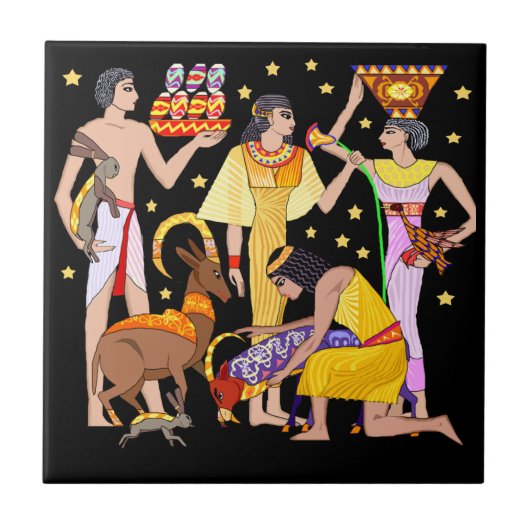 Egyptische Design Ceramic Tile Tegeltje (Voorkant)