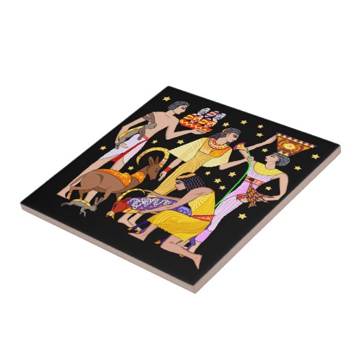 Egyptische Design Ceramic Tile Tegeltje (Zijkant)