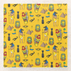 Egyptische elementen, Anubis, piramides patroon. Glazen Onderzetter