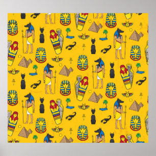 Egyptische elementen, Anubis, piramides patroon. Poster