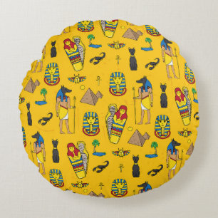 Egyptische elementen, Anubis, piramides patroon. Rond Kussen