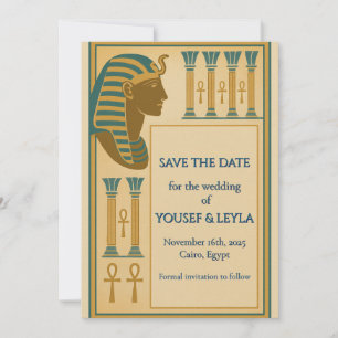 Egyptische Farao & Ankh Gouden Save the Date