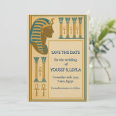Egyptische farao & Ankh gouden save-the-date Save The Date (Staand voorkant)
