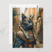 Egyptische farao kat met gestreepte hoofdtooi briefkaart (Voorkant / Achterkant)