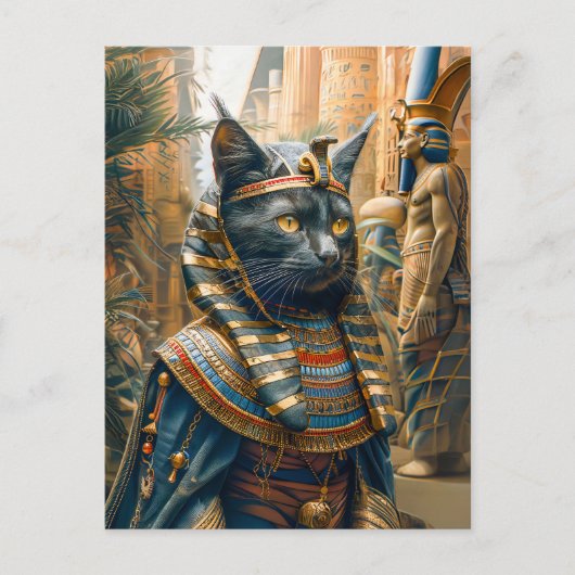 Egyptische farao kat met gestreepte hoofdtooi briefkaart (Voorkant)
