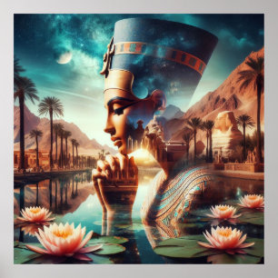 Egyptische Farao Montage met Waterlelies Poster