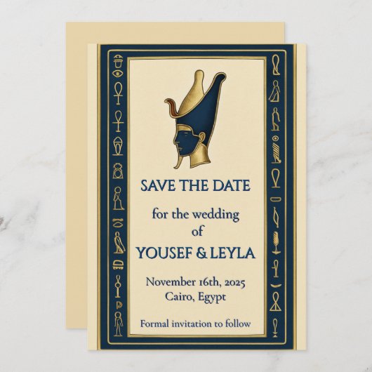 Egyptische Farao Profiel Goud Save the Date (Voorkant / Achterkant)