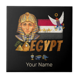 Egyptische  farao vlag en piramides souvenir tegeltje