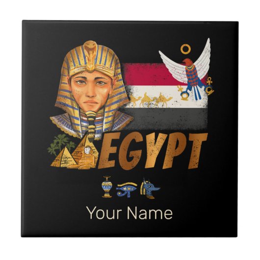 Egyptische  farao vlag en piramides souvenir tegeltje (Voorkant)