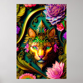 Egyptische Floral Cat Poster
