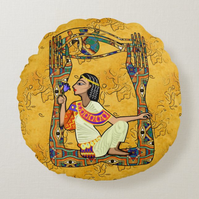 Egyptische Fusion Rond Kussen (Voorkant)