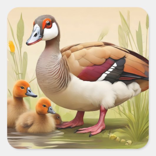 Egyptische Gans met eendjes Vierkante Sticker (Voorkant)
