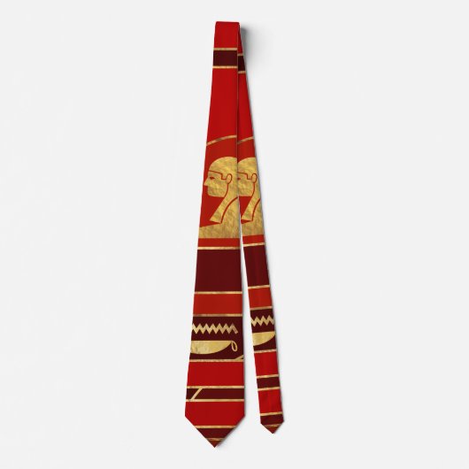 Egyptische Geometric Art Deco Red en Gold Stropdas (Voorkant)