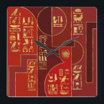 Egyptische Geometric Art Deco Red en Gold Vierkante Klok<br><div class="desc">Egyptische Geometric Art Deco Red en Gold</div>