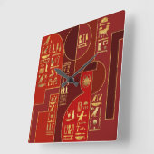Egyptische Geometric Art Deco Red en Gold Vierkante Klok (Hoek)