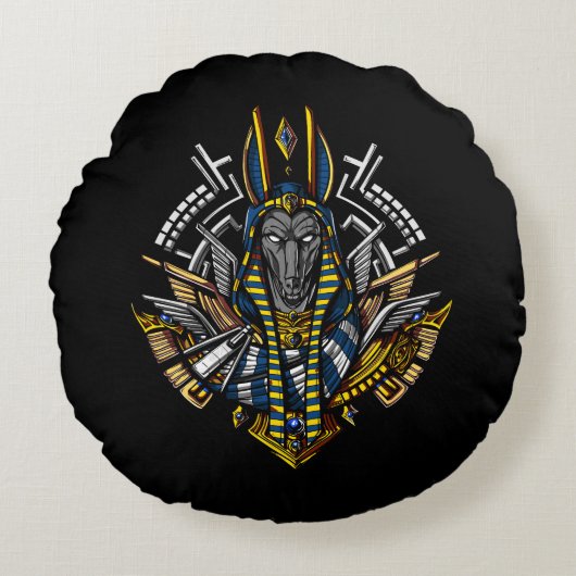 Egyptische god Anubis Ancient Wolf Pharaoh Rond Kussen (Voorkant)