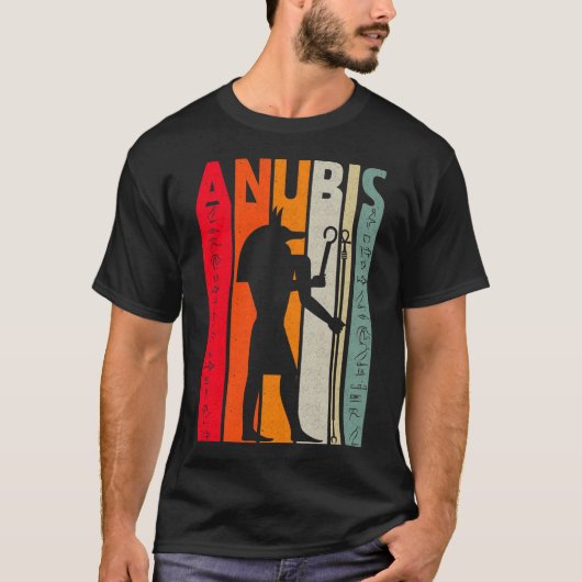 Egyptische god Anubis Retro Egypt Hieroglyphs T-shirt (Voorkant)