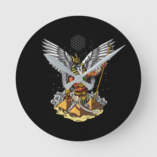 Egyptische god Horus Ancient Pyramids Ankh Mytholo Ronde Klok (Voorkant)