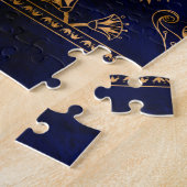 Egyptische goden en ornamentegrens - blauw goud legpuzzel (Zijkant)