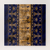 Egyptische goden en ornamentegrens - blauw goud legpuzzel (Horizontaal)