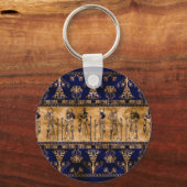 Egyptische goden en ornamentegrens - blauw goud sleutelhanger (Voorkant)