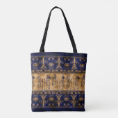 Egyptische goden en ornamentegrens - blauw goud tote bag (Achterkant)