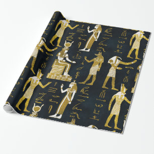 Egyptische goden Gold en wit op donker glas Cadeaupapier