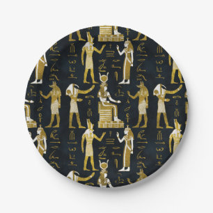 Egyptische goden Gold en wit op donker glas Papieren Bordje