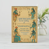 Egyptische Goden Hiëroglief Goud Save the Date (Staand voorkant)