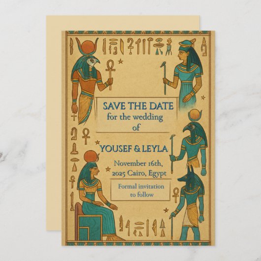 Egyptische goden hiërogliefen goud Bewaar de datum Save The Date (Voorkant / Achterkant)
