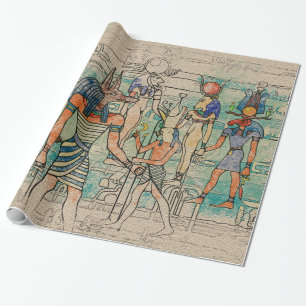 Egyptische goden op canvas cadeaupapier
