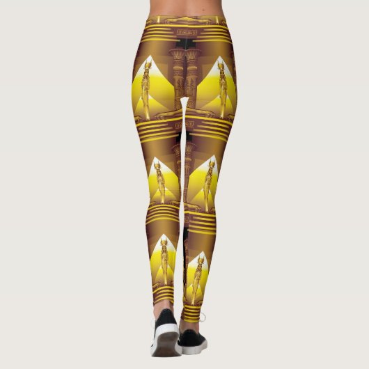 Egyptische Godin, Goud op Zwarte Tempel Leggings (Achterkant)
