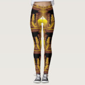 Egyptische Godin, Goud op Zwarte Tempel Leggings (Voorkant)