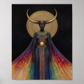 Egyptische Godin Hathor Regenboog Goud Zwarte Kuns Poster (Voorkant)